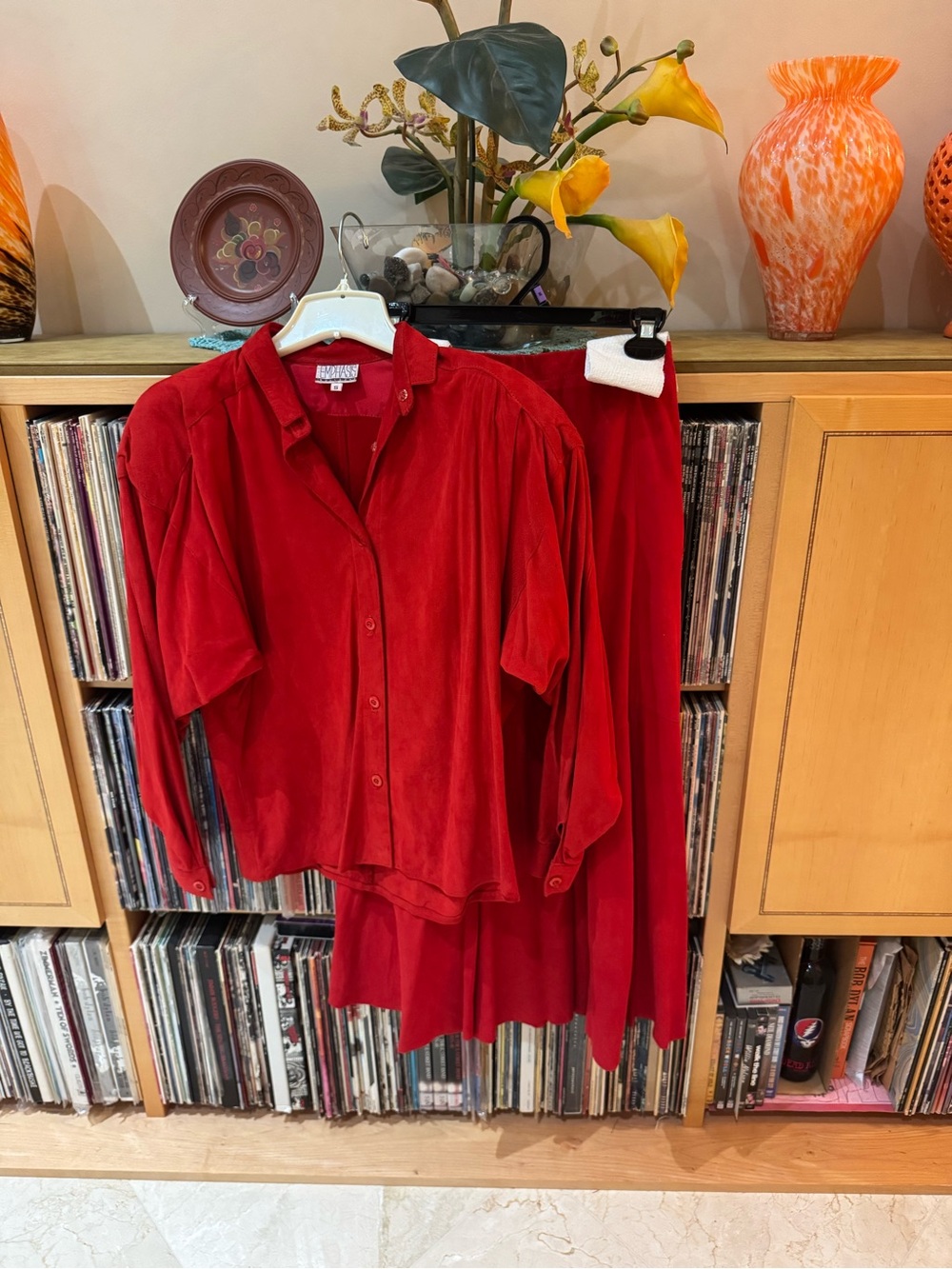 PRICE DROP: THE “SET” TOMATO RED LAMBSKIN SUEDE (Small top;6skirt) SEE DETAILS